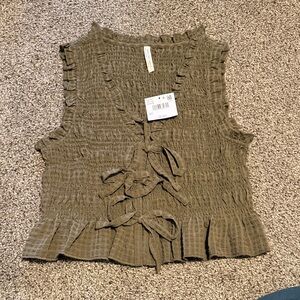 American Eagle Outfitters Olive Green Smocked Tie-Front Camisole